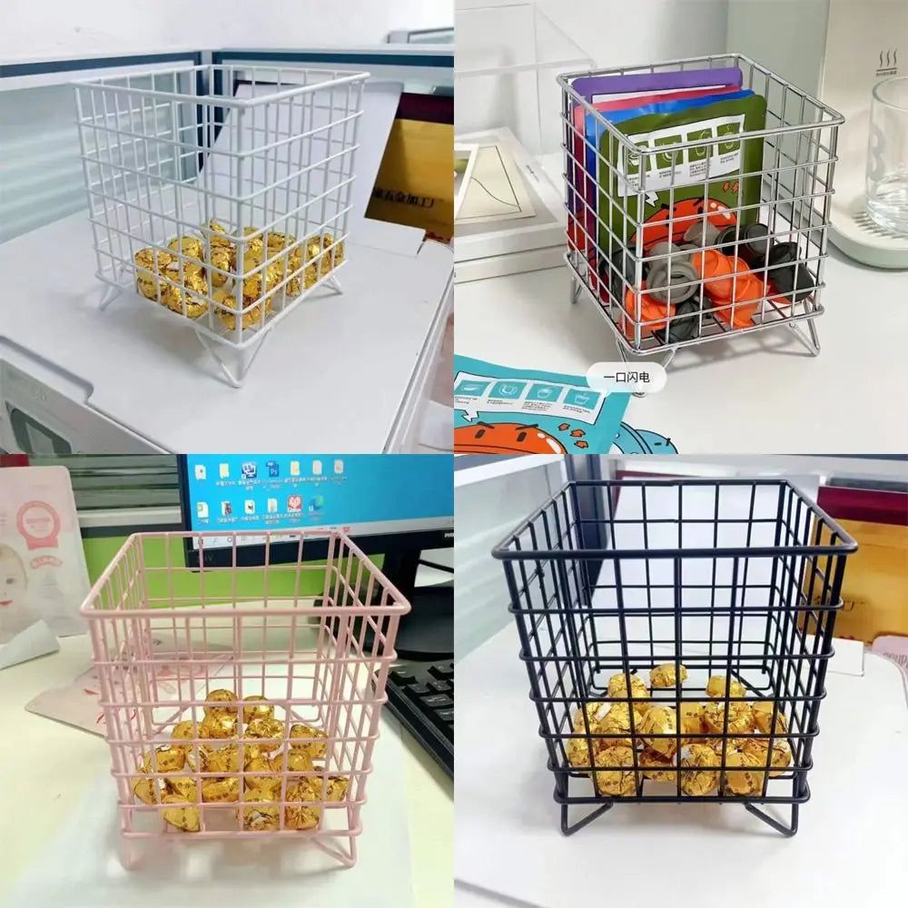 Durable Black Silver Pink Square Basket Makeup Sorting Storage Desktop Basket Pen Holder Storage Basket